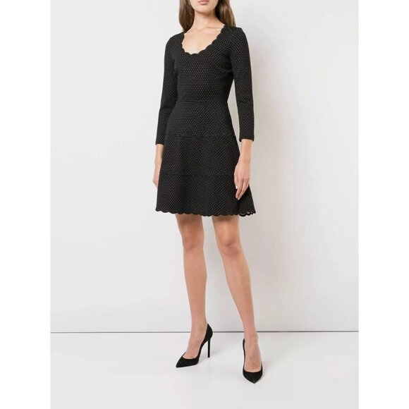 Kate Spade Polka Dot Scallop Trim Fit & Flare Dress Mini Black White 8 - Picture 1 of 16